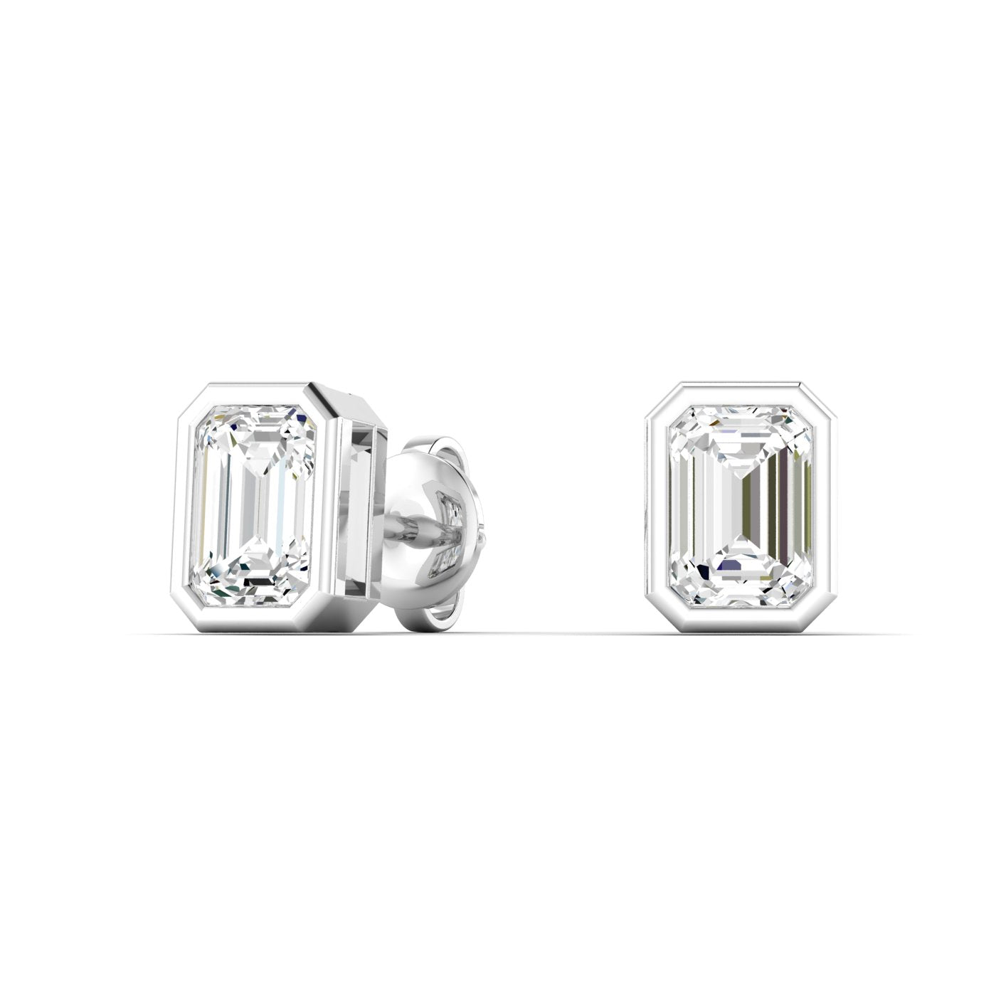 1 CTW Diamond Solitaire Emerald Bezel Set Stud Earrings
