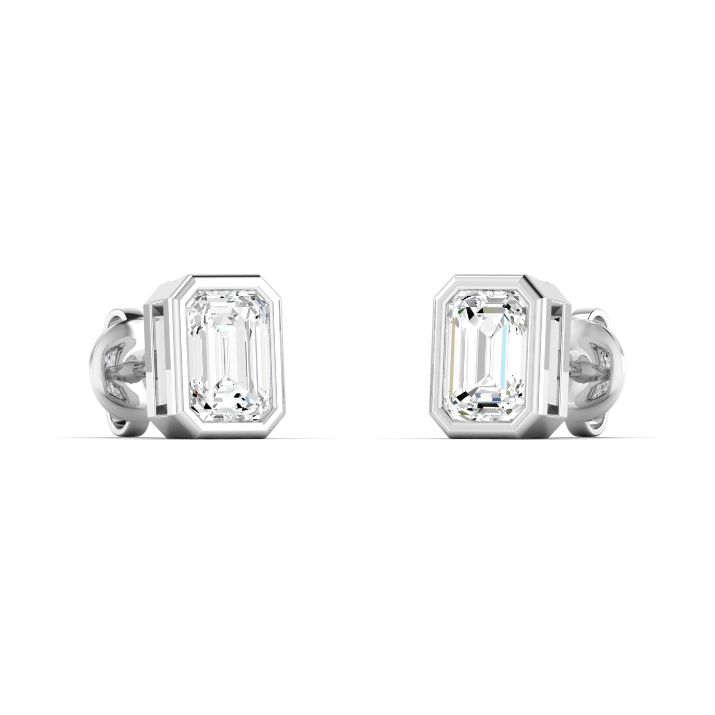 1 CTW Diamond Solitaire Emerald Bezel Set Stud Earrings