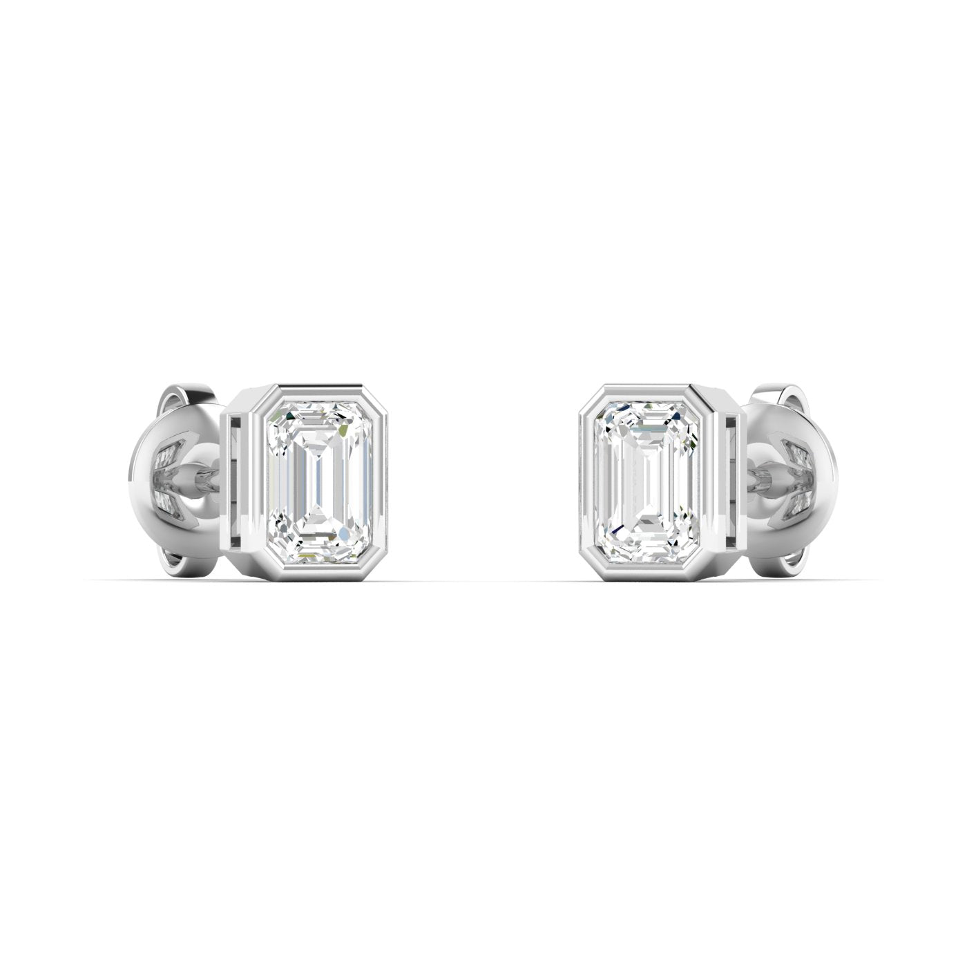 1/2 CTW Diamond Solitaire Emerald Bezel Set Stud Earrings