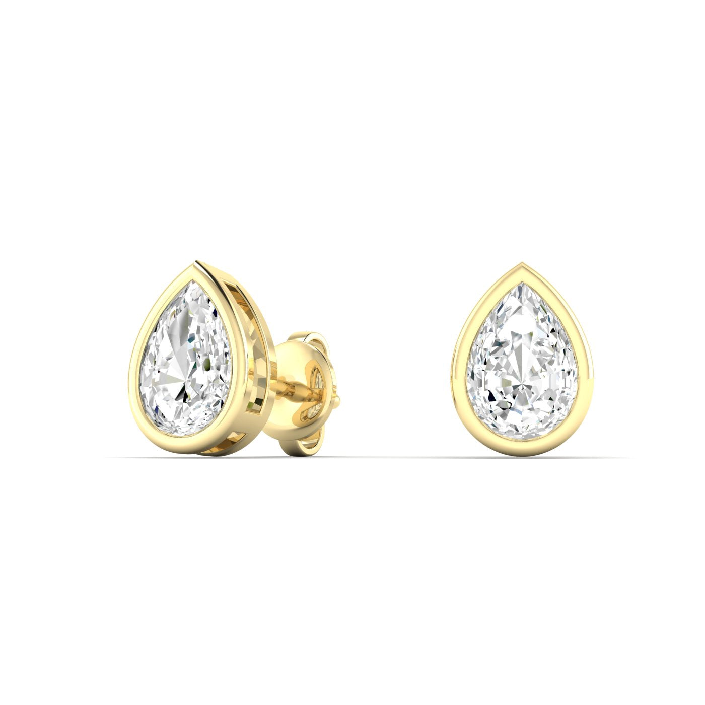 1 CTW Diamond Solitaire Pear Bezel Set Stud Earrings