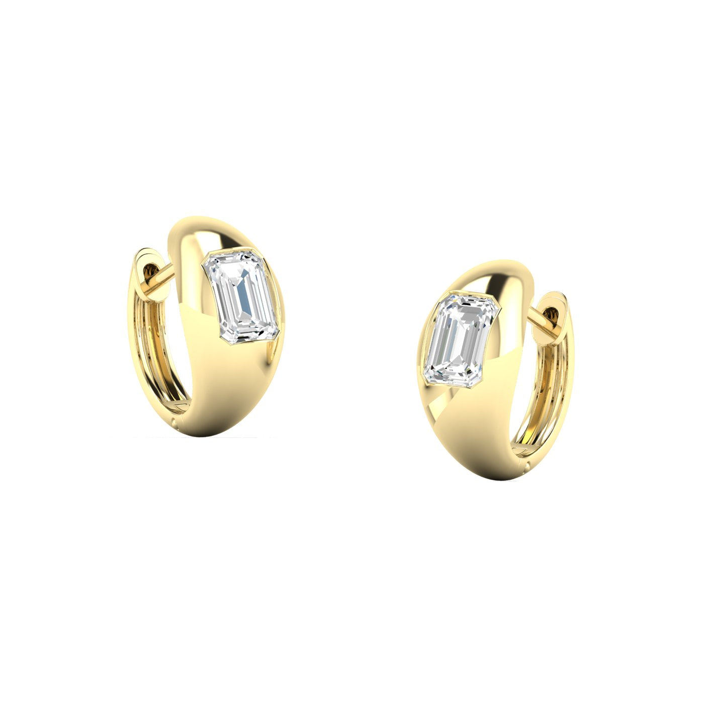 1  CTW Emerald Cut Dome Diamond Huggie Earrings