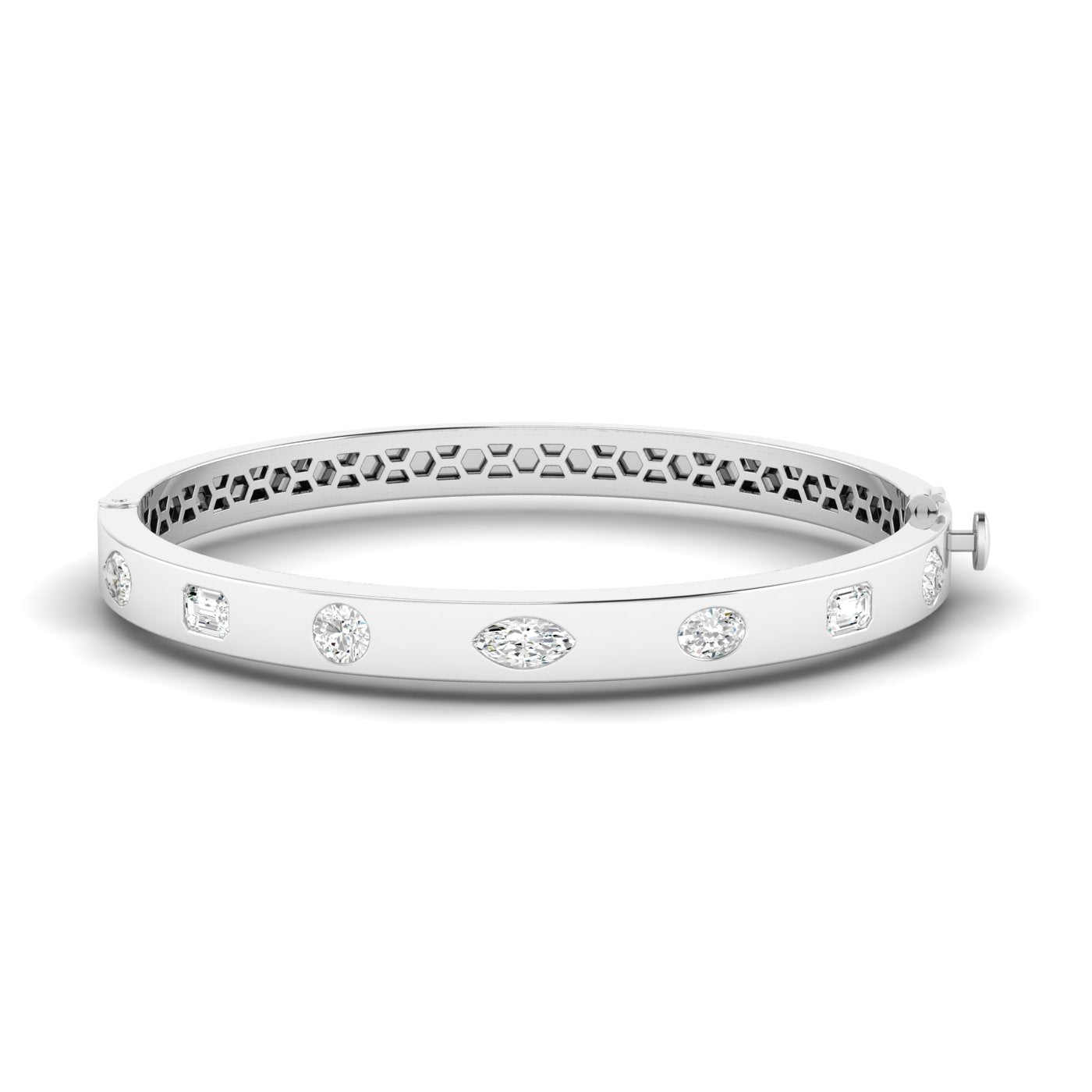 2 CTW Multi-shape Diamond Inlay Bangle Bracelet